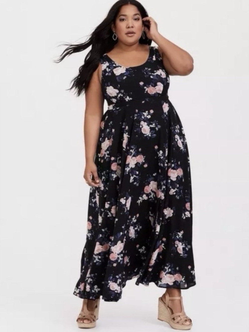 Torrid black floral georgette sleeveless rose print maxi dress plus size 2X
